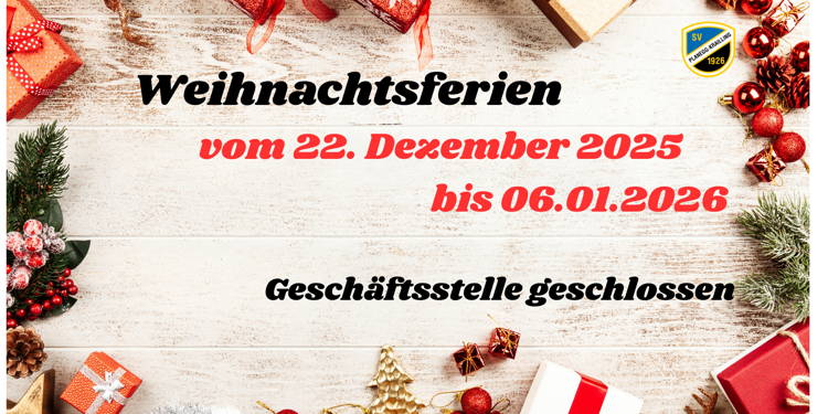 HAUPTVEREIN: Weihnachtsferien Geschäftsstelle