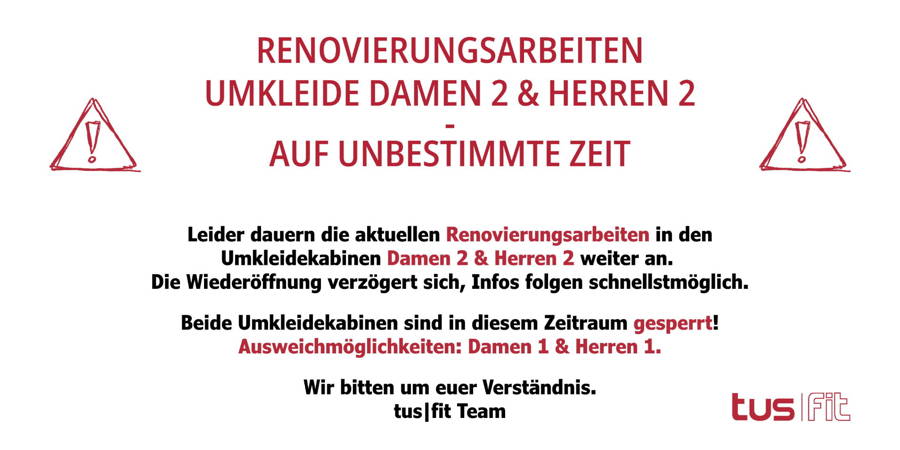 tus|fit: Update zu Renovierungsarbeiten Umkleide Damen 2 & Herren 2 - auf unbestimmte Zeit!